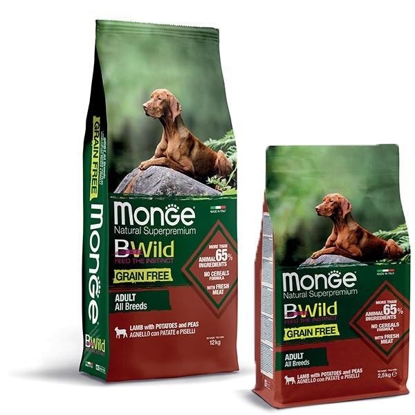 Monge - BWild Grain Free Adult All Breeds con Agnello, Patate e Piselli