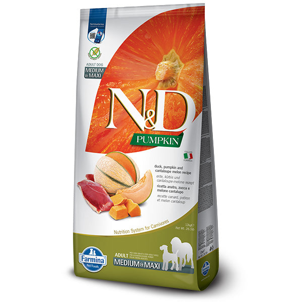 Farmina - Natural & Delicious Pumpkin Grain Free Adult Medium & Maxi con Anatra, Zucca, Melone e Cantalupo