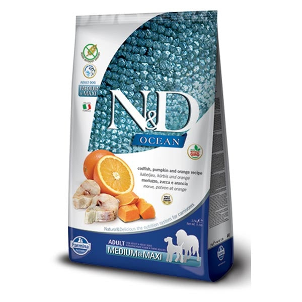 Farmina - Natural & Delicious Ocean Adult Medium & Maxi con Merluzzo, Zucca e Arancia
