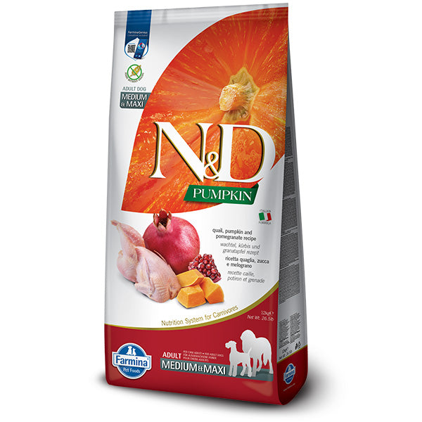 Farmina - Natural & Delicious Pumpkin Grain Free Adult Medium & Maxi con Quaglia, Zucca e Melograno