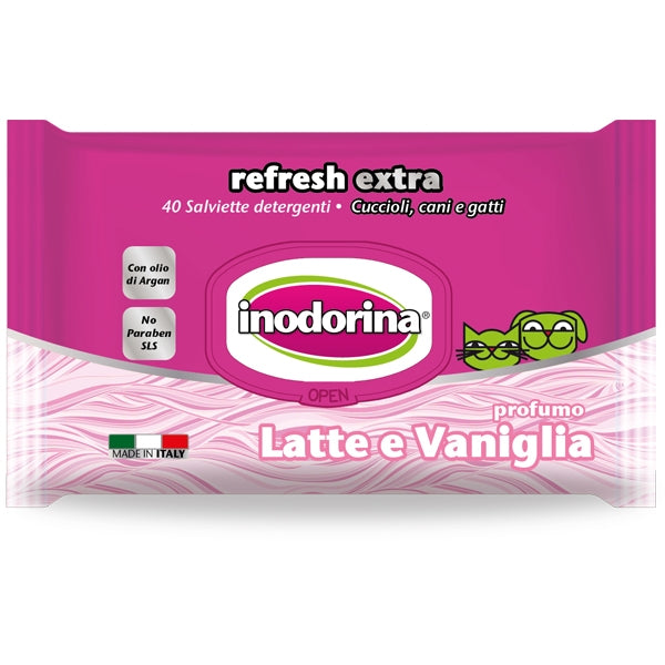 Inodorina - Salviette Refresh Extra con Latte, Vaniglia e Olio di Argan