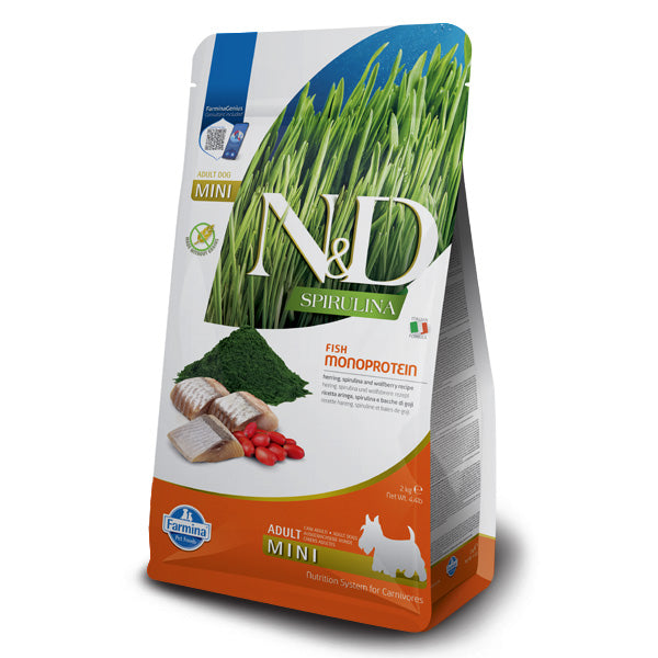 Farmina - Natural & Delicious Spirulina Adult Mini con Aringa, Spirulina e Bacche di Goji