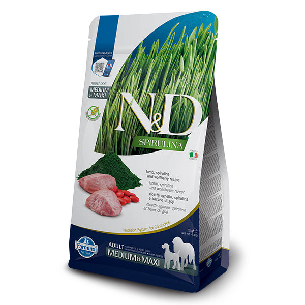 Farmina - Natural & Delicious Spirulina Adult Medium & Maxi con Agnello, Spirulina e Bacche di Goji