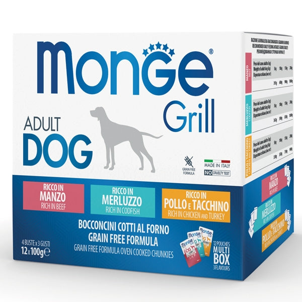 Monge - Grill Adult Multibox Mix Manzo - Merluzzo - Pollo