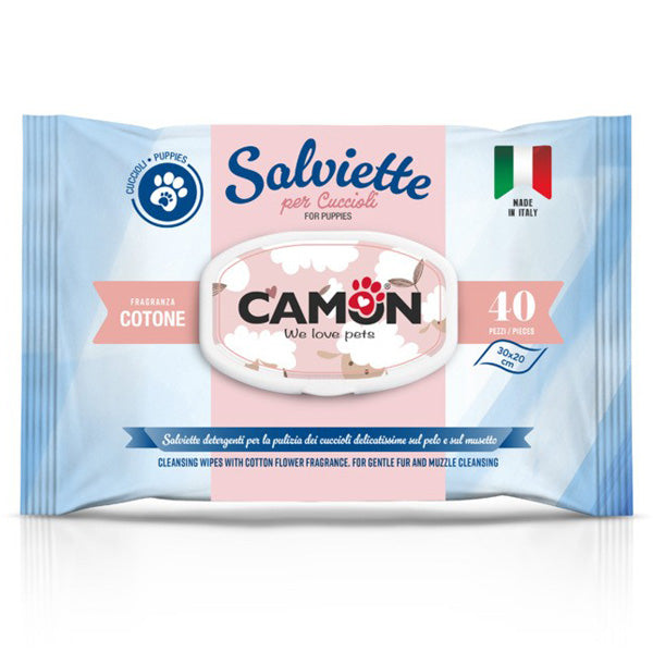 Camon - Salviette Detergenti per Cuccioli e Gattini al Profumo di Cotone