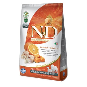 Farmina - Natural & Delicious Pumpkin Grain Free Adult Medium & Maxi con Merluzzo, Zucca e Arancia