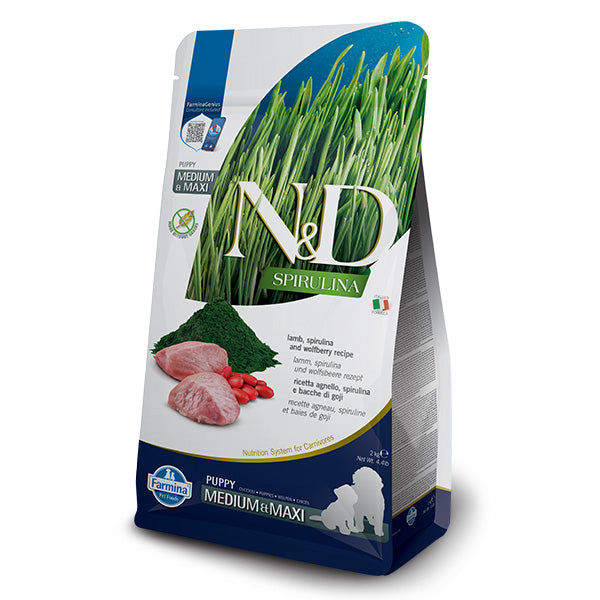 Farmina - Natural & Delicious Spirulina Puppy Medium & Maxi con Agnello, Spirulina e Bacche di Goji