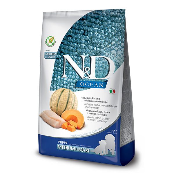 Farmina - Natural & Delicious Medium Maxi Ocean Puppy con Merluzzo, Zucca e Cantalupo