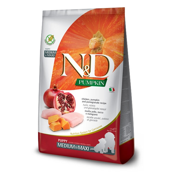 Farmina - Natural & Delicious Pumpkin Grain Free Puppy Medium & Maxi con Pollo, Zucca e Melograno